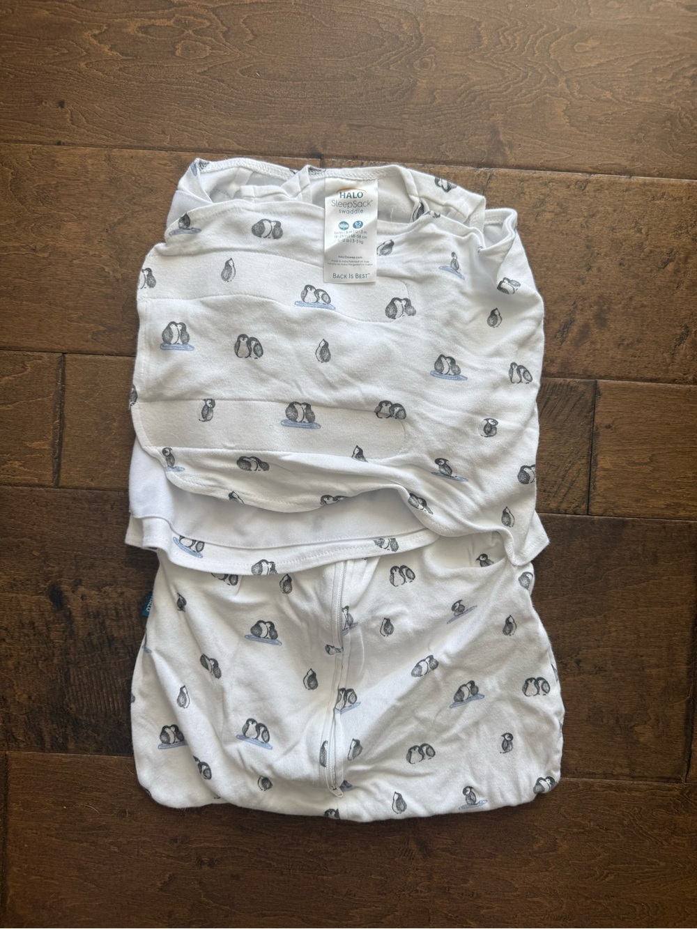 Halo White Sleep Sack with Penguin Print - Baby Swaddle